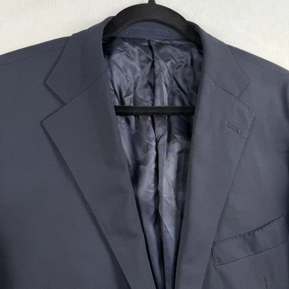 Proper Cloth Bespoke Blazer Mens 48L Sport Coat Jacket Wool Stretch Navy Blue